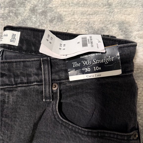 Abercrombie & Fitch 90's Straight Ultra High Rise Curve Love Jeans 30/10R Black - Picture 5 of 5